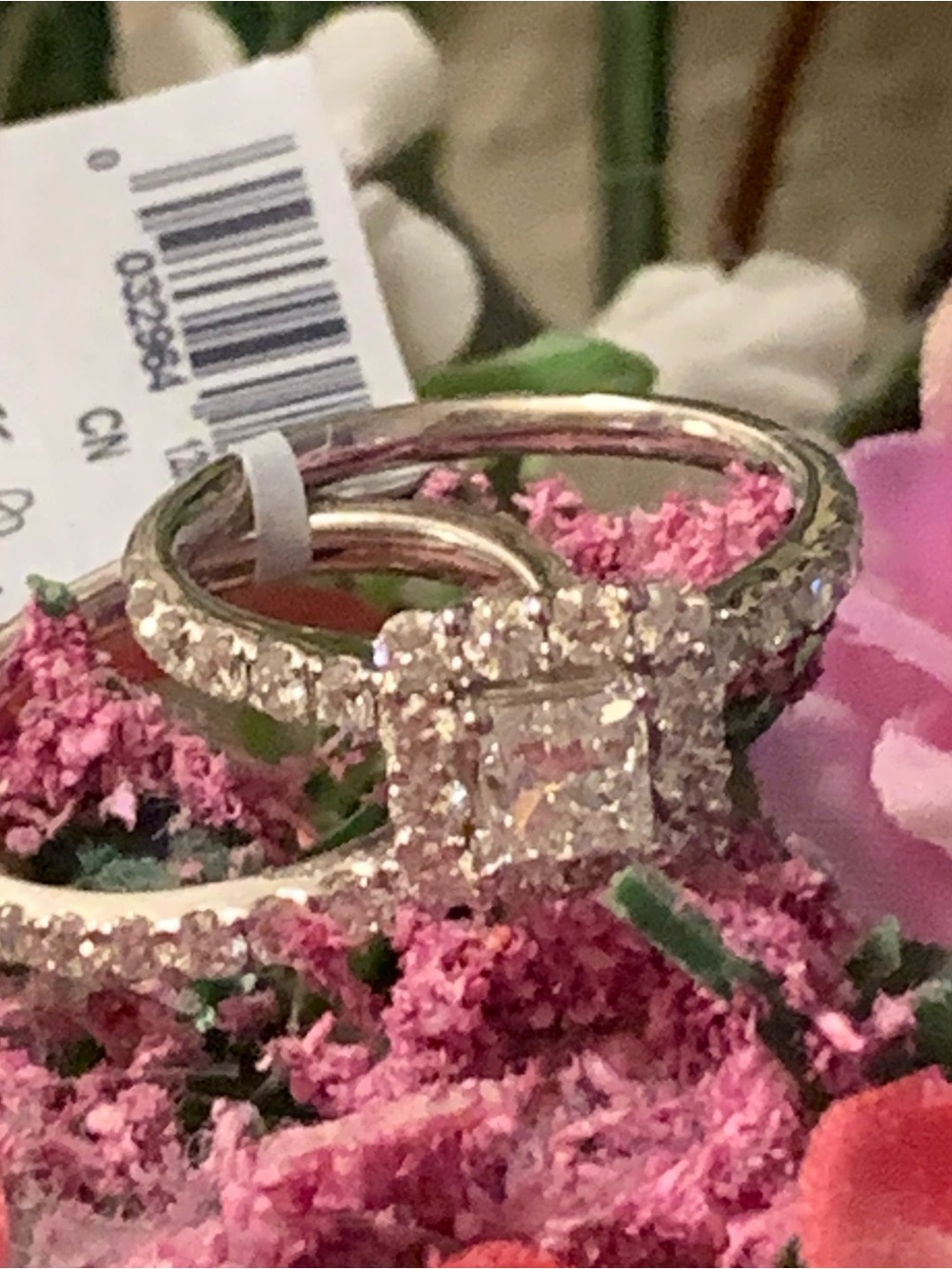 Sterling Silver Princess-Cut Halo Engagement Ring Set - Pink Accents